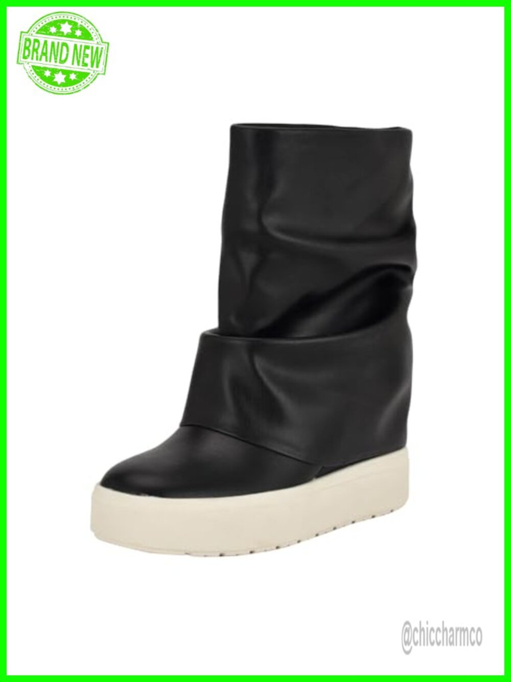 Slouchy Foldover Ankle Bootie with Wedge Heel and Faux Leather Upper
